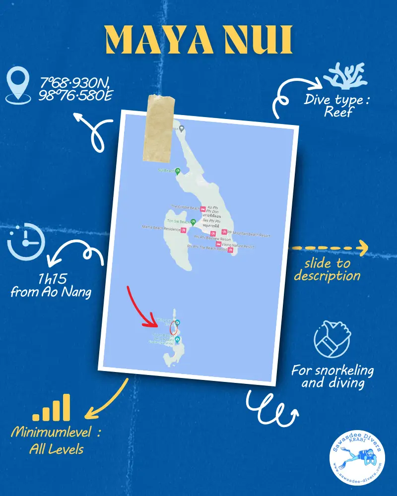 Map and details of Maya Nui Dive Site